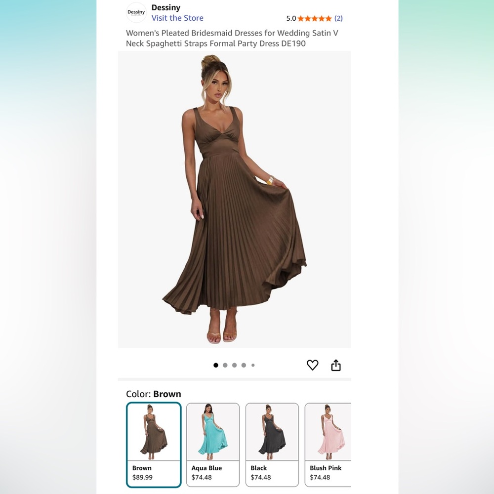 Brown Pleated v-neck corset Maxi Dress